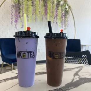 Taro milk tea and hk lemon tea