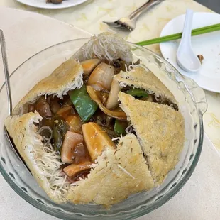 Pan fried rice noodles with preserved mustard greens &amp; beef