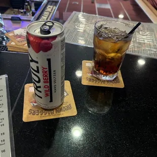 a drink and a menu