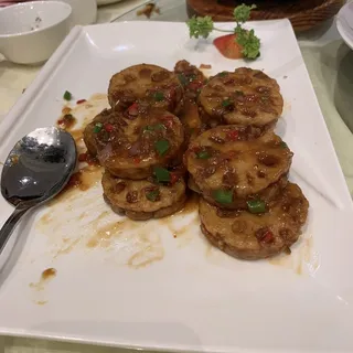 Pan-Seared Lotus Root Patties w/Pork in XO Sauce XO