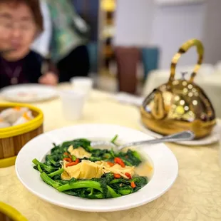 Pea Sprout & Tofu Skin in Broth