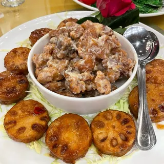 Pan-Seared Lotus Root Patties w/Pork in XO Sauce XO