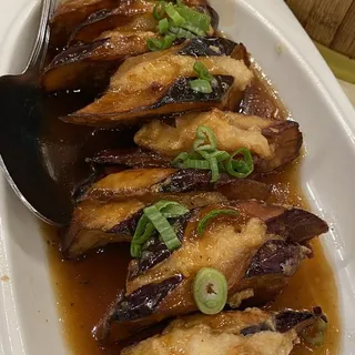 Sauteed Morchella Stuffed w/Shrimp, Asparagus