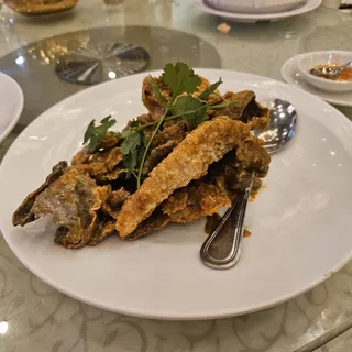 Crispy Fish Skin w/Salty Egg Yolk Sauce