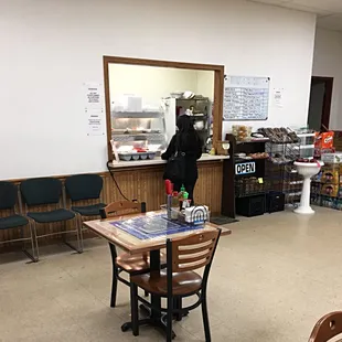 Order at the window in the back of the store