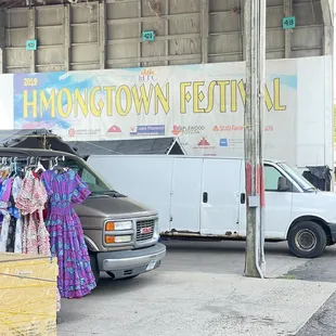 a van parked in front of it