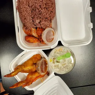 chicken, rice, and coleslaw