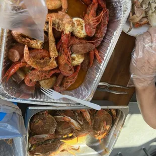 Family  Cajun Seafood  Combo w/ Blue Crabs.