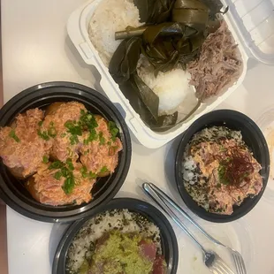 Hawaiian Plate, 2 poke bowl and spicy Ahi Bomb