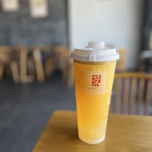 Passion peach jasmine green tea w: Agar boba :) Very refreshing :)