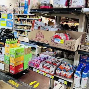 shelves of food and drinks