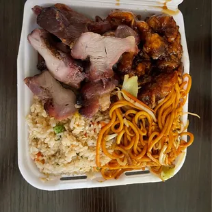 HUGE PORTIONS; 2 item combo (orange chicken and BBQ Pork) $10.99