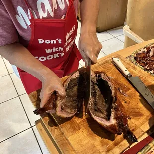 HoHo's whole duck getting chopped up at home.