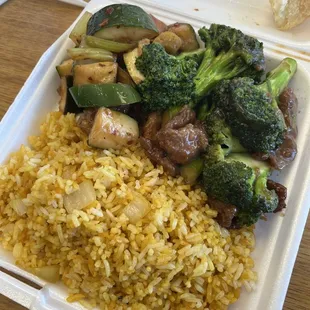 6.50 combo - fried rice, kung pao chicken, beef broccoli