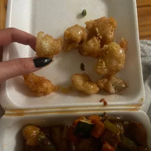 Sesame chicken? Undercooked batter