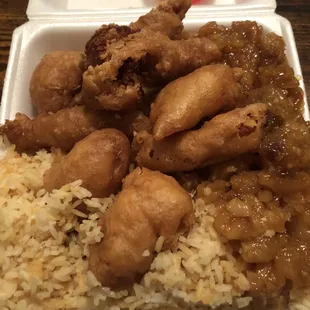 Sweet and Sour Chicken, Sesame Chicken, Fried Rice and Chow Mein
