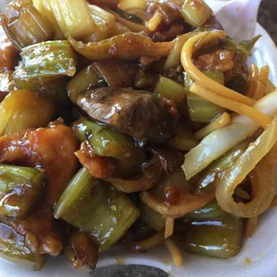 This is the so called "Mushroom Chicken" dish, but it only came with ONE mushroom. Boo!