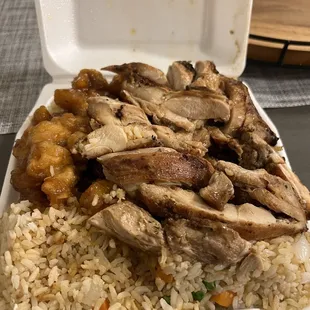 3 item double orange chicken and teriyaki with fried rice