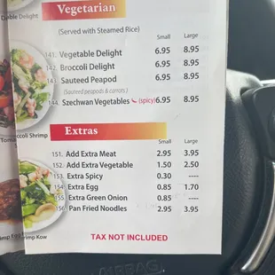 Menu Vegetarian   Extras