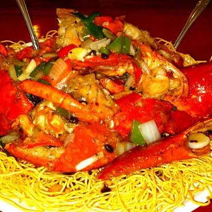 Whole Lobster in Black Bean Sauce w/ Pan Fried Noodle