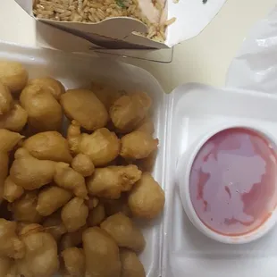 Shrimp Fried rice and Sweet and Sour Chicken