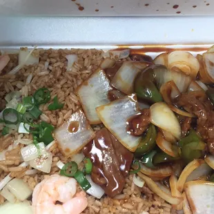 Pepper Steak &amp; Shrimp Fried Rice! Looks and smells Delicious!!