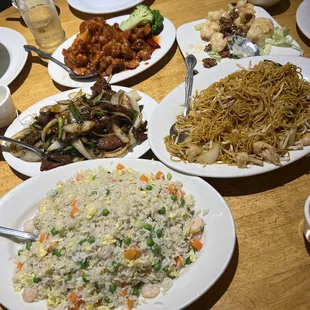 Shrimp Fried Rice, Orange Chicken, Mongolian Beef, Honey Walnut Prawns