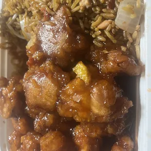 Orange chicken and pork fried rice