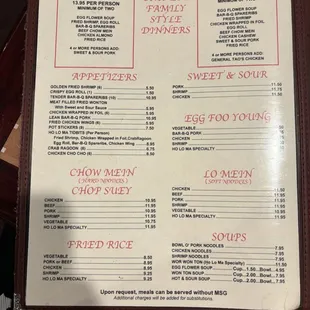 UPDATED MENU/prices. August 2024. The other pics are OLD!!