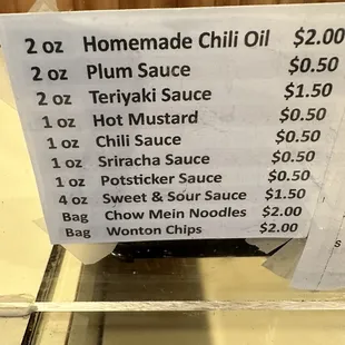 Sauce prices.