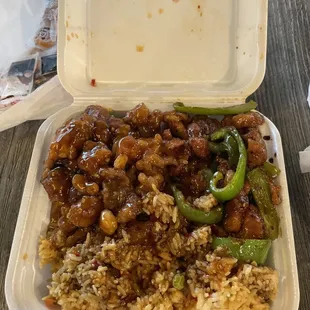 2 Entree Combo: Orange Chicken (left) - Korean Chicken (Right)