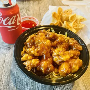 Lo mein, orange chicken, &amp; Crab Rangoon
