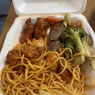 Orange chicken and beef and broccoli