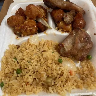 Orange chicken and bbq chicken