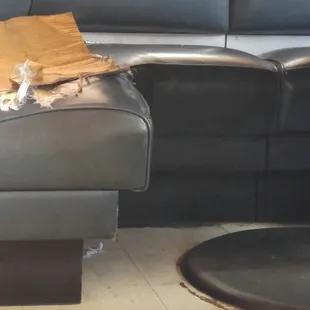 a table with a bag on it