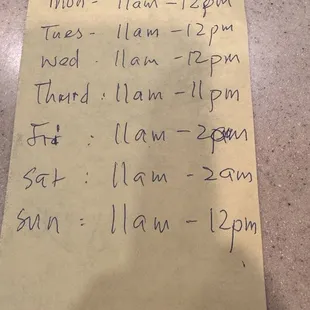 Updated Hours Directly From The Owner