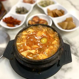 Beef and seafood tofu soup