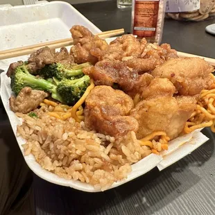 orange chicken and beef and broccoli