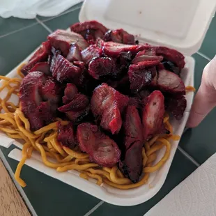 $9.95 for a 2-item combo; I order both items as charsiu / bbq pork and always get a huge, quart-sized box portion!