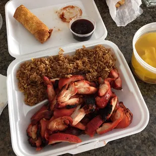 Bourbon Chicken Combo with Wanton Soup and Egg Roll.
