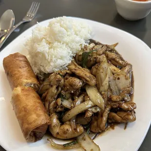 Hot and Spicy Chicken with egg roll