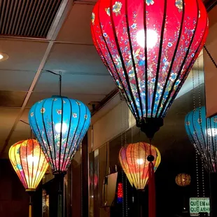 lanterns hanging from the ceiling