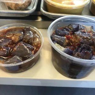 Eggplants with chilli sauce 
- small $3
- large $5