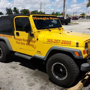 a yellow jeep