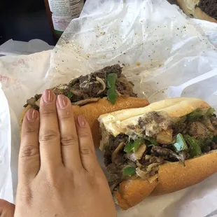 Huge steak sandwich with all the veggies and provolone cheese. Make sure you get the salt, pepper, oil and vinegar