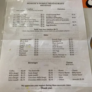 Breakfast menu