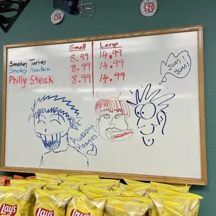 a whiteboard in a grocery store