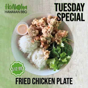 Tuesday Special Fried Chicken Plate Only $12.99