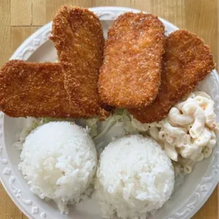 Crispy Spam Plate with white Rice and #Macaroni Salad