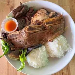 BBQ teriyaki mix (bbq chicken, bbq beef, bbq short ribs) plate